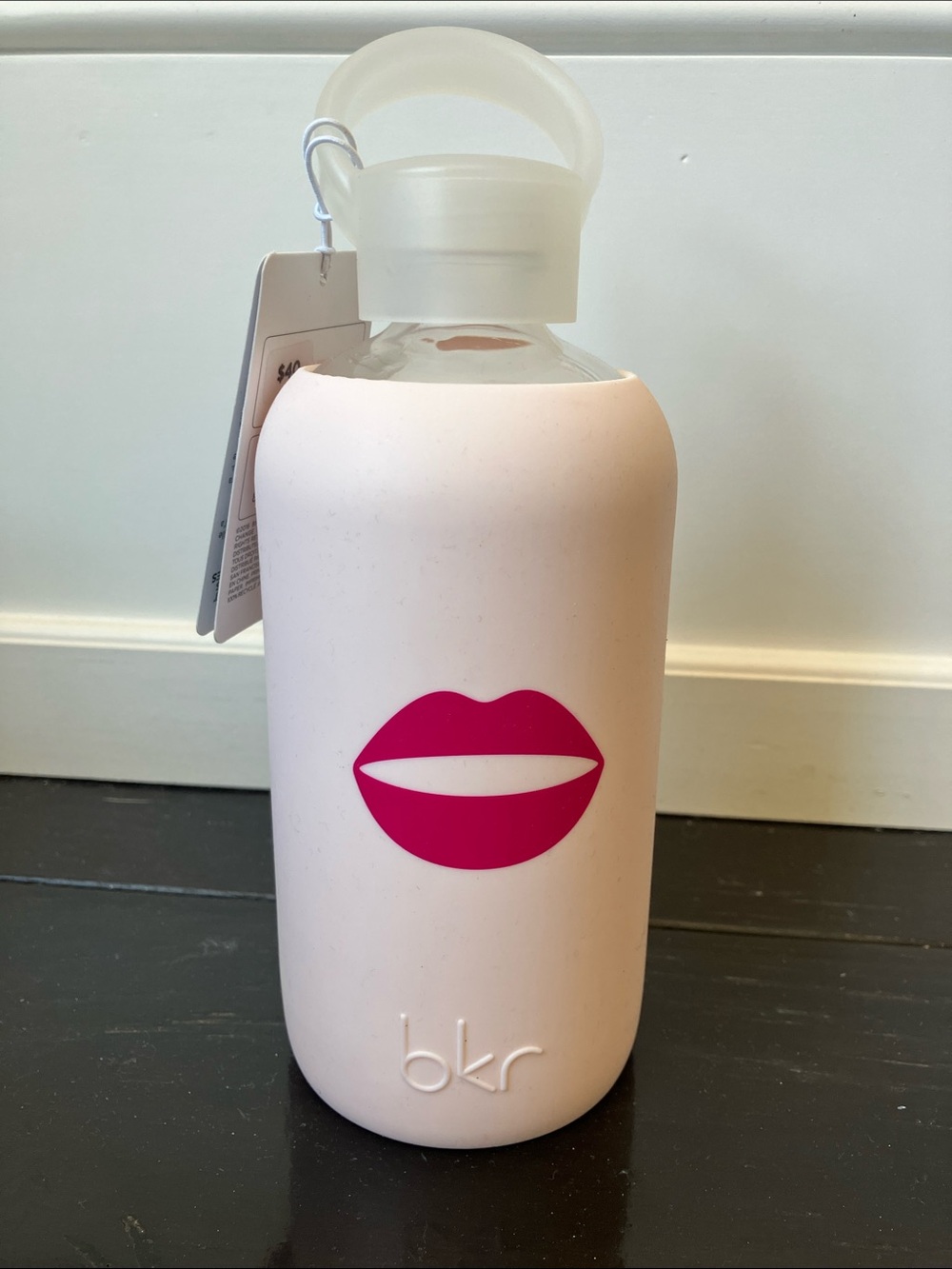 BKR Tutu Berry Lip 16 oz Glass Water Bottle w/ Silicone Sleeve + Cap NWT